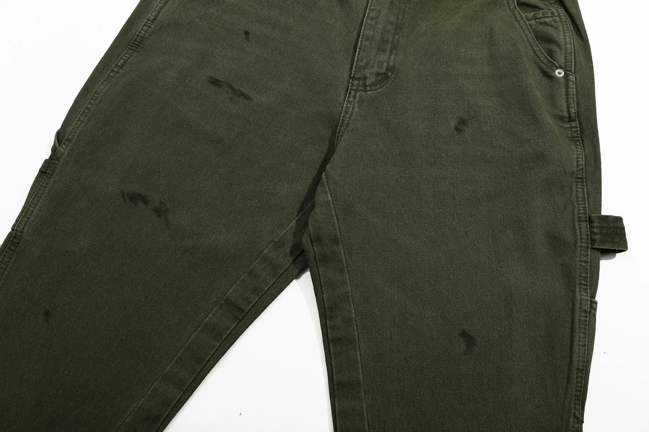 p260 (detail picture) 637#Gallery Dept New style splashed ink and paint washed military green splicing bootcut jeans olive green overalls jeans versatile casual pants washed olive green S~XL